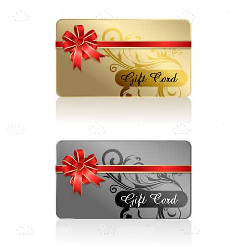 Gold and Silver Gift Cards with Floral Pattern and Ribbon